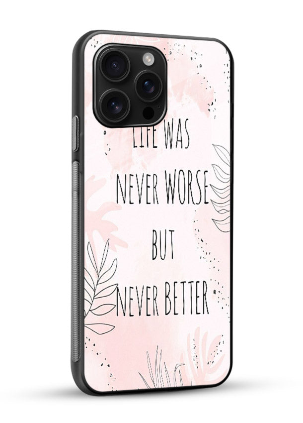 Healing pink quote artwork printed on glossy vibrant premium glass back cover with comforting tones. - Angle Side