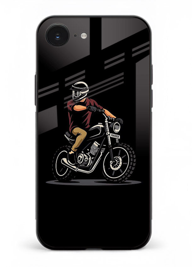 Night Rider Biker urban artwork iphone 16e glass back cover
