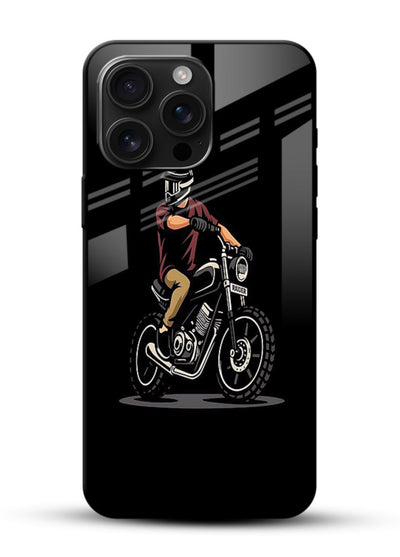Night Rider Biker urban artwork glossy vibrant premium glass back cover - Angle Front