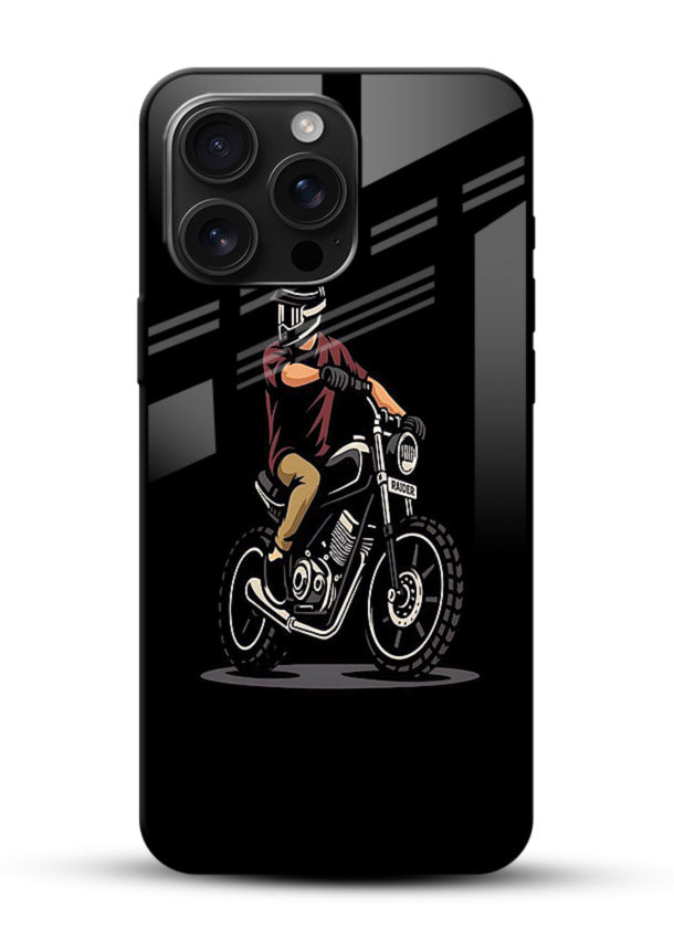 Night Rider Biker urban artwork glossy vibrant premium glass back cover - Angle Front