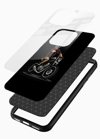 Night Rider Biker urban artwork glossy vibrant premium glass back cover - Angle Layers