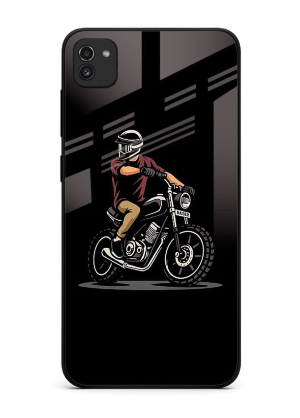 Night Rider Biker urban artwork Samsung A03 glass back cover