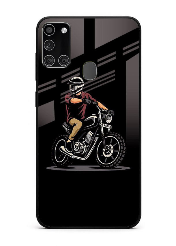 Night Rider Biker urban artwork Samsung A21s glass back cover