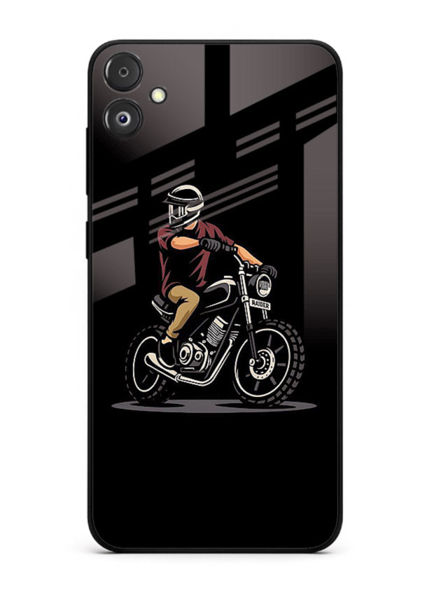 Night Rider Biker urban artwork Samsung F04 5G glass back cover