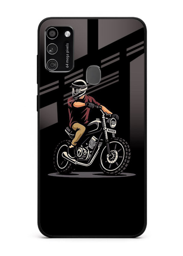 Night Rider Biker urban artwork Samsung M30s glass back cover