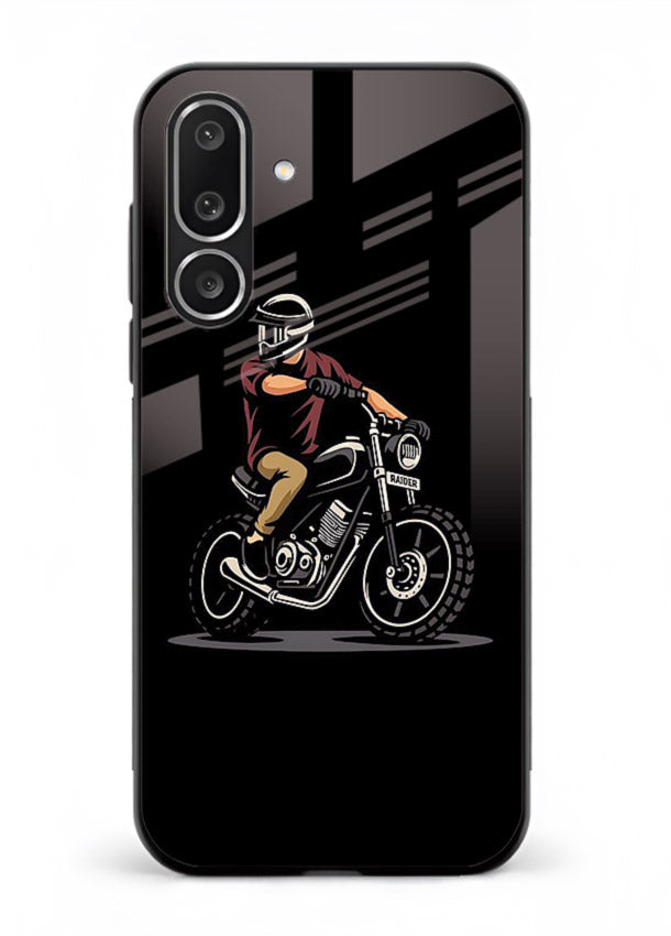 Night Rider Biker urban artwork Samsung M36 5G glass back cover