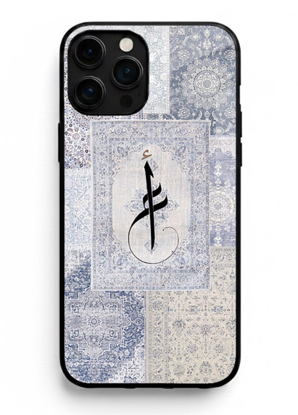 Blue minimal calligraphy artwork printed on premium tempered glass iPhone 13 Pro Max back cover