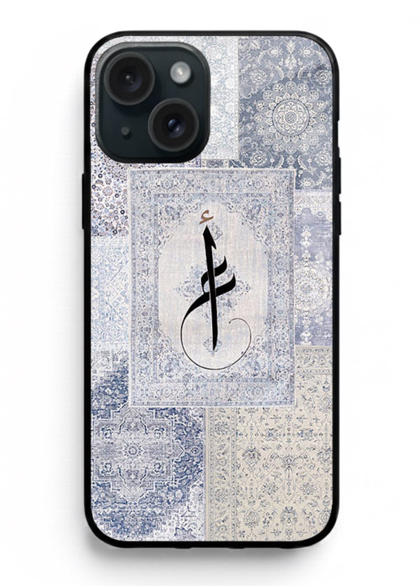 Blue minimal calligraphy artwork printed on premium tempered glass iPhone 13 back cover