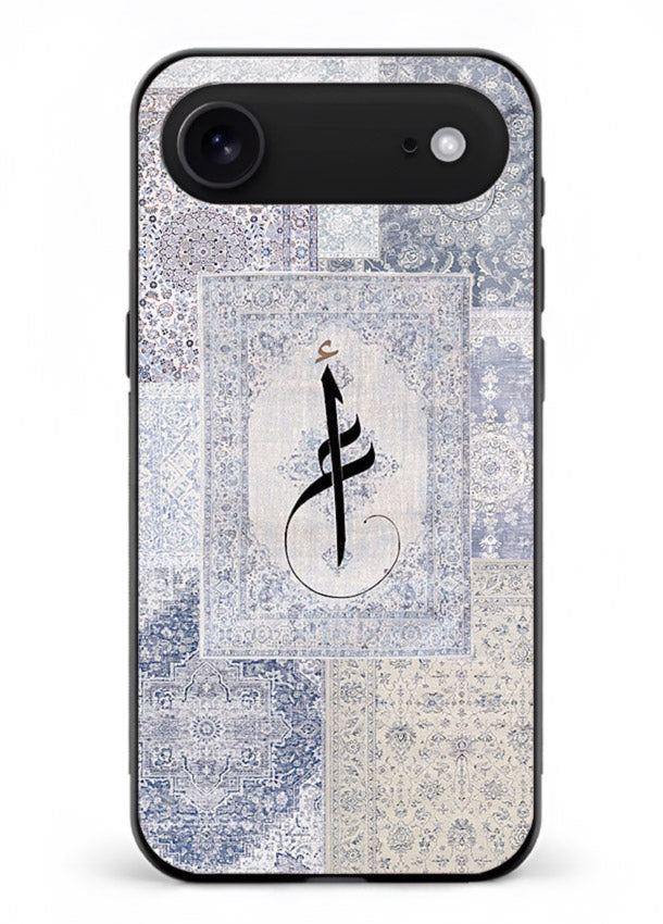 Blue minimal calligraphy artwork printed on premium tempered glass iPhone 18 Air back cover