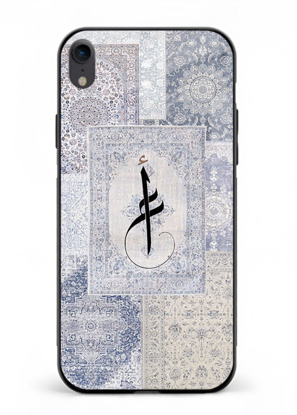 Blue minimal calligraphy artwork printed on premium tempered glass iPhone XR back cover