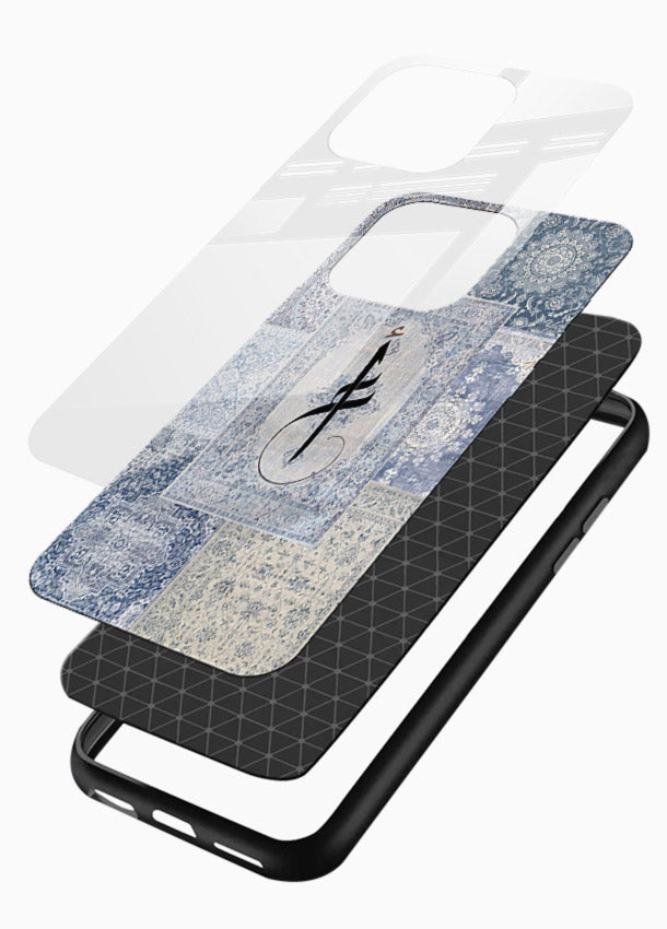 Blue minimal calligraphy artwork printed on premium tempered glass phone back cover - 3