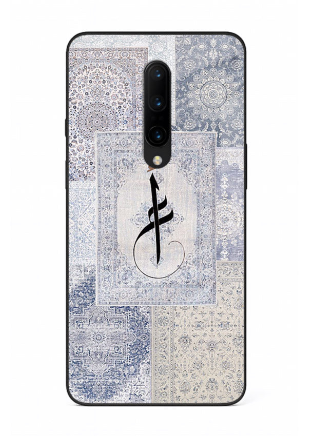 Blue minimal calligraphy artwork printed on premium tempered glass OnePlus 7 Pro back cover