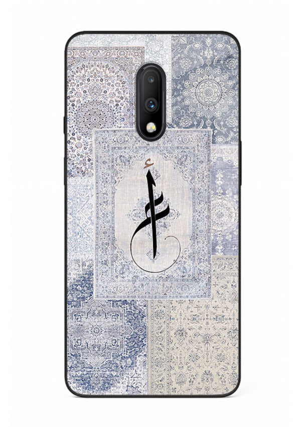 Blue minimal calligraphy artwork printed on premium tempered glass OnePlus 7 back cover