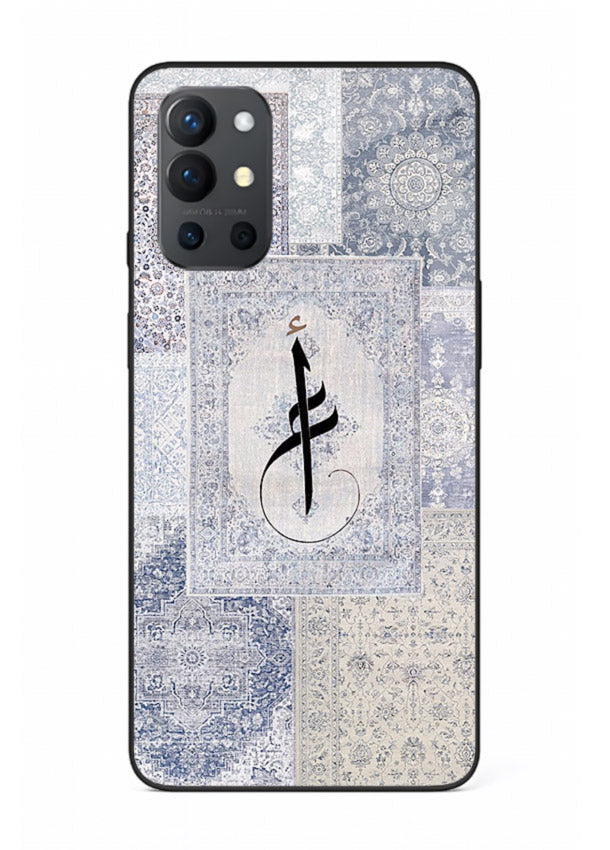 Blue minimal calligraphy artwork printed on premium tempered glass OnePlus 9R back cover