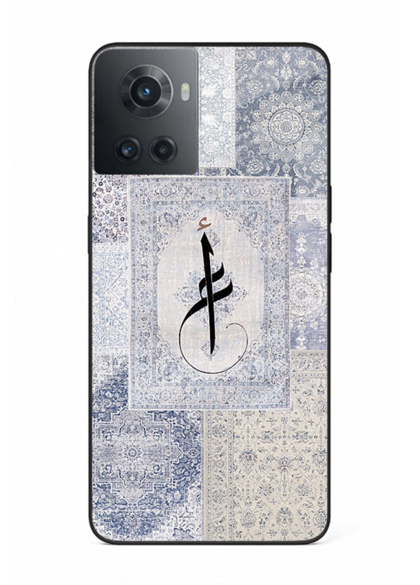 Blue minimal calligraphy artwork printed on premium tempered glass OnePlus 10R back cover