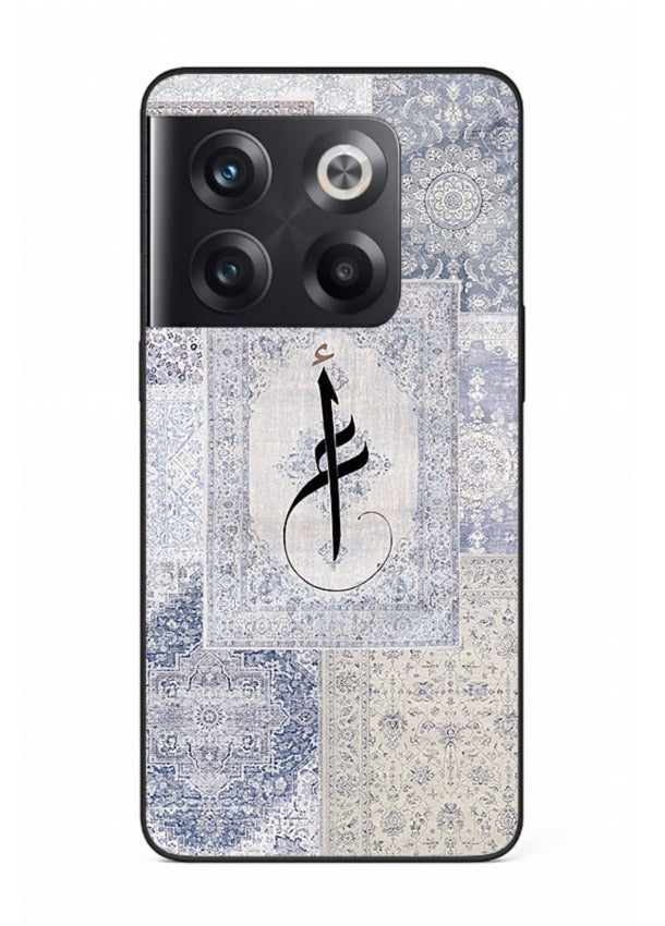 Blue minimal calligraphy artwork printed on premium tempered glass OnePlus 10T back cover