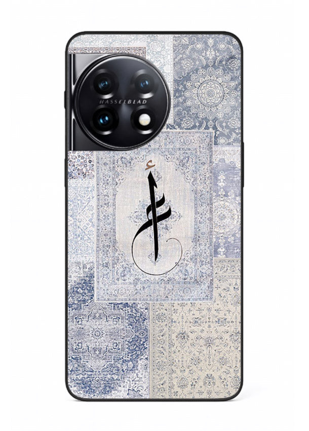 Blue minimal calligraphy artwork printed on premium tempered glass OnePlus 11R back cover