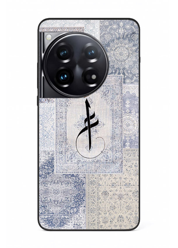 Blue minimal calligraphy artwork printed on premium tempered glass OnePlus 12 back cover