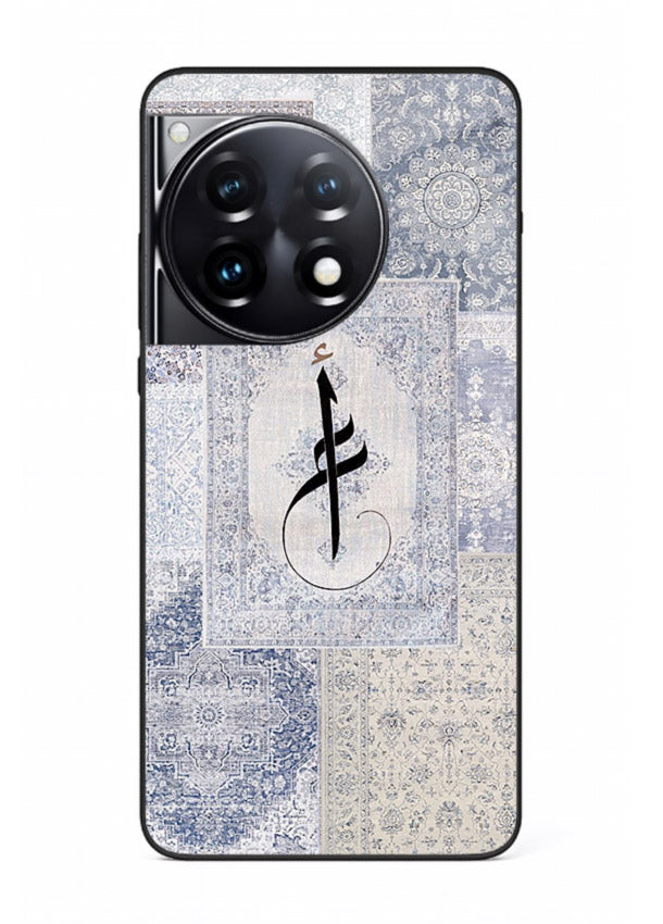 Blue minimal calligraphy artwork printed on premium tempered glass OnePlus 12R back cover