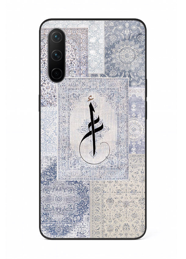 Blue minimal calligraphy artwork printed on premium tempered glass OnePlus Nord CE 5G back cover