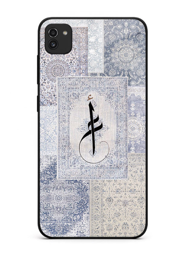 Blue minimal calligraphy artwork printed on premium tempered glass Samsung A03 back cover