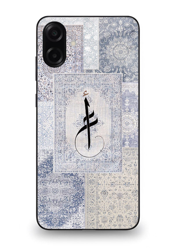 Blue minimal calligraphy artwork printed on premium tempered glass Samsung M13 5G back cover