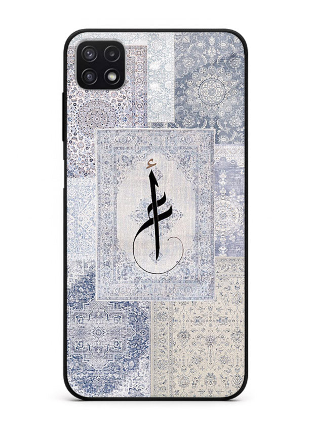 Blue minimal calligraphy artwork printed on premium tempered glass Samsung A22 5G back cover