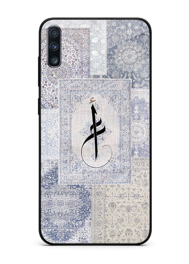 Blue minimal calligraphy artwork printed on premium tempered glass Samsung A70 back cover