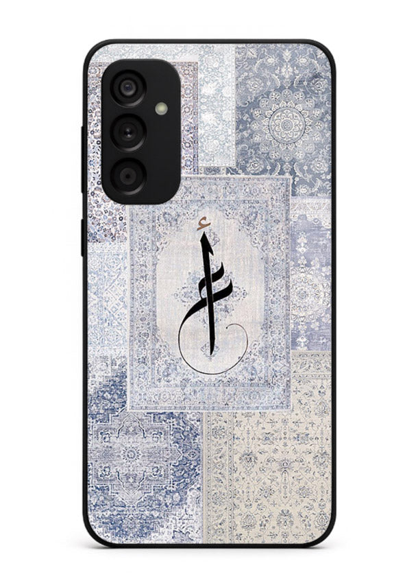 Blue minimal calligraphy artwork printed on premium tempered glass Samsung A14 5G back cover