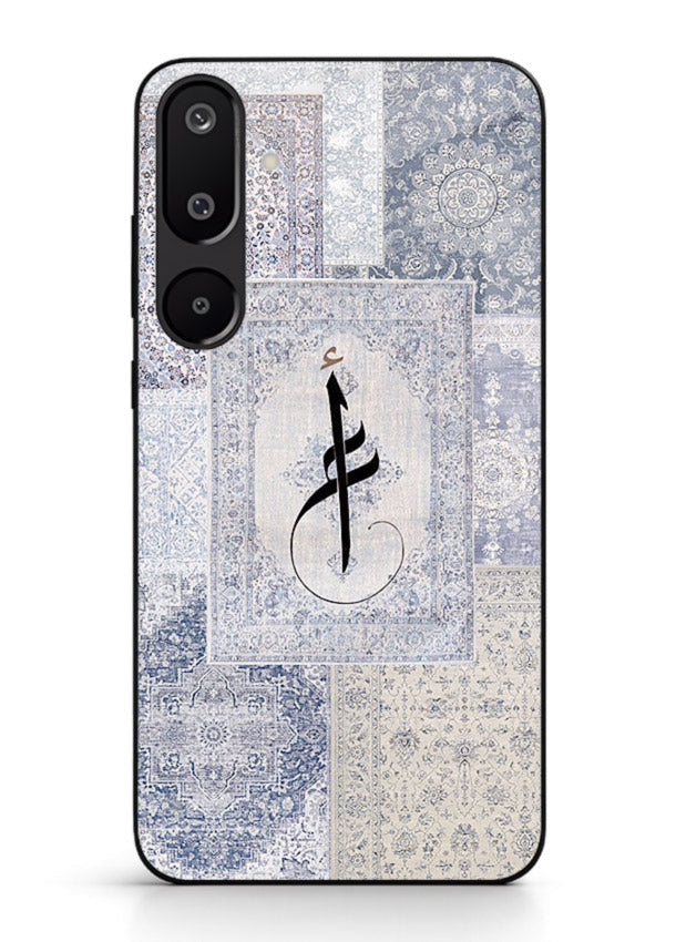 Blue minimal calligraphy artwork printed on premium tempered glass Samsung F16 5G back cover