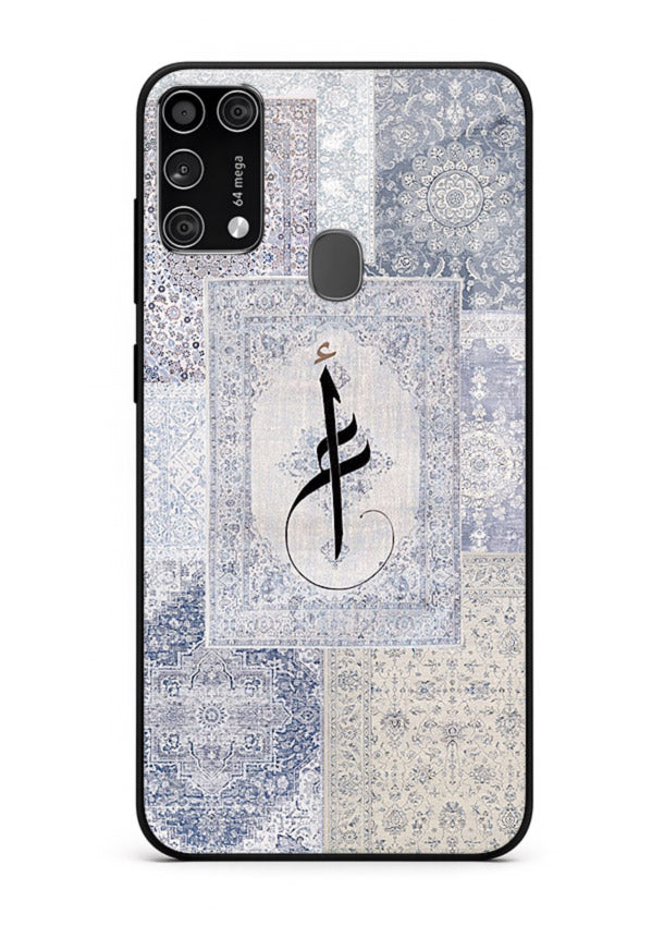 Blue minimal calligraphy artwork printed on premium tempered glass Samsung M31 Prime back cover