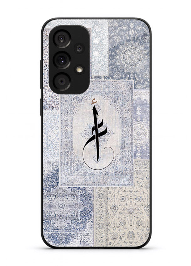 Blue minimal calligraphy artwork printed on premium tempered glass Samsung A73 5G back cover