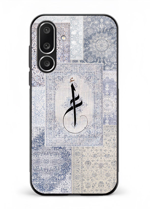 Blue minimal calligraphy artwork printed on premium tempered glass Samsung M56 5G back cover