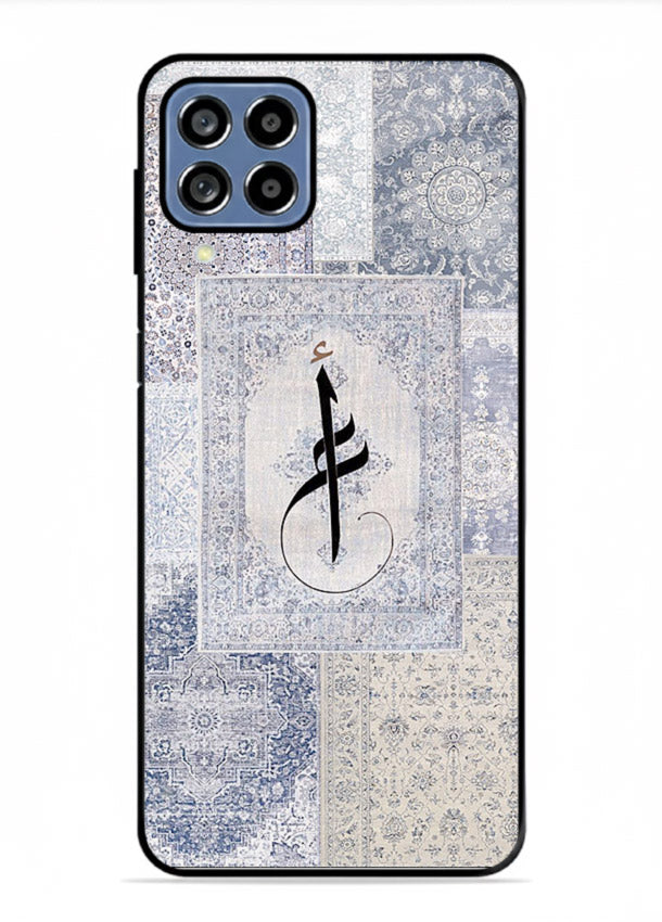 Blue minimal calligraphy artwork printed on premium tempered glass Samsung F62 back cover