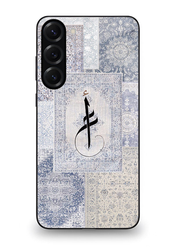 Blue minimal calligraphy artwork printed on premium tempered glass Samsung S23 Plus back cover