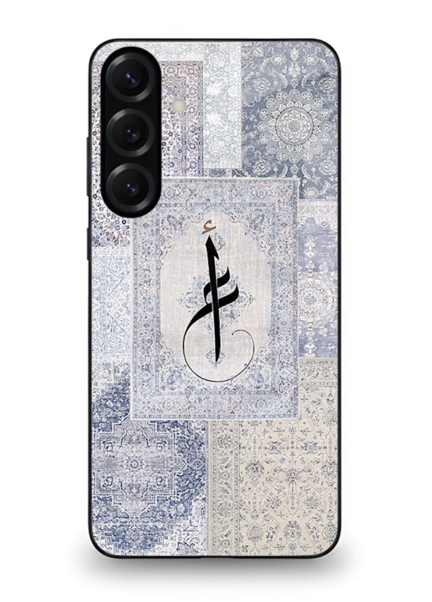Blue minimal calligraphy artwork printed on premium tempered glass Samsung S23 FE back cover