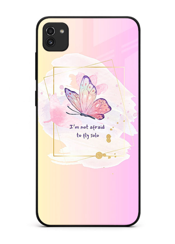 Pastel wing artwork printed on Samsung A03 glass back cover with dreamy gradients.