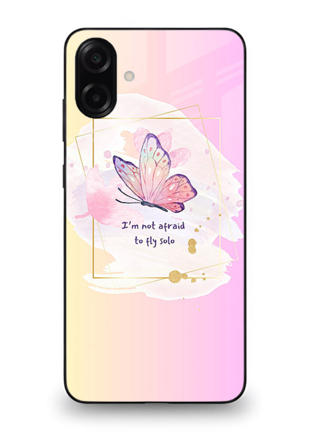 Pastel wing artwork printed on Samsung M13 5G glass back cover with dreamy gradients.