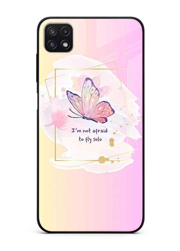 Pastel wing artwork printed on Samsung A22 5G glass back cover with dreamy gradients.