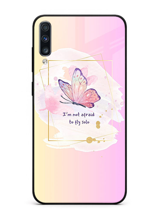 Pastel wing artwork printed on Samsung A70 glass back cover with dreamy gradients.