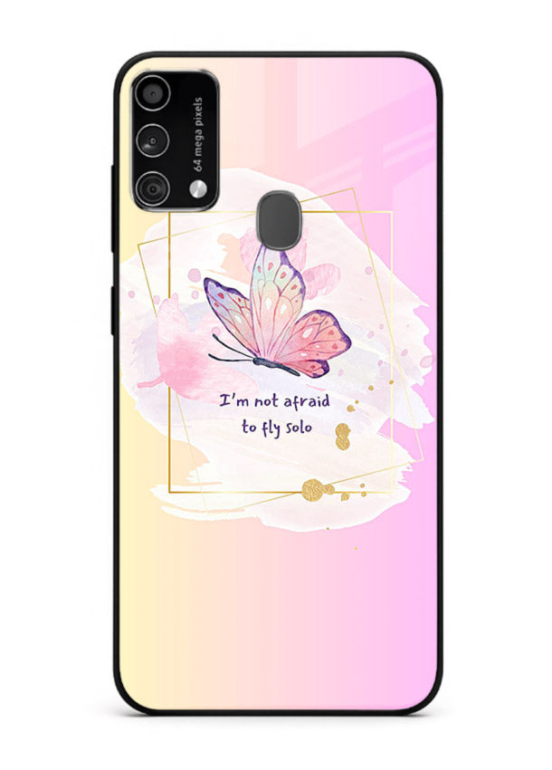Pastel wing artwork printed on Samsung F41 glass back cover with dreamy gradients.