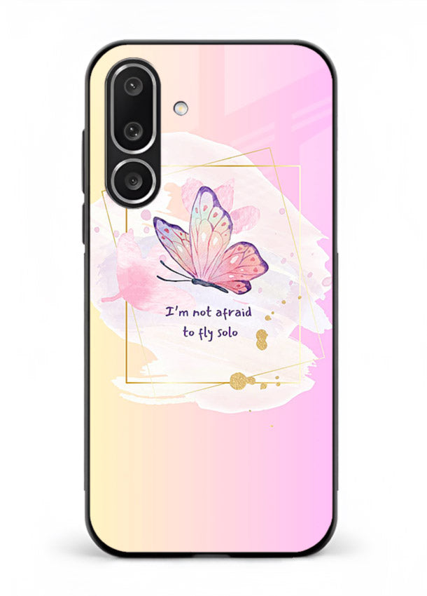 Pastel wing artwork printed on Samsung F56 5G glass back cover with dreamy gradients.