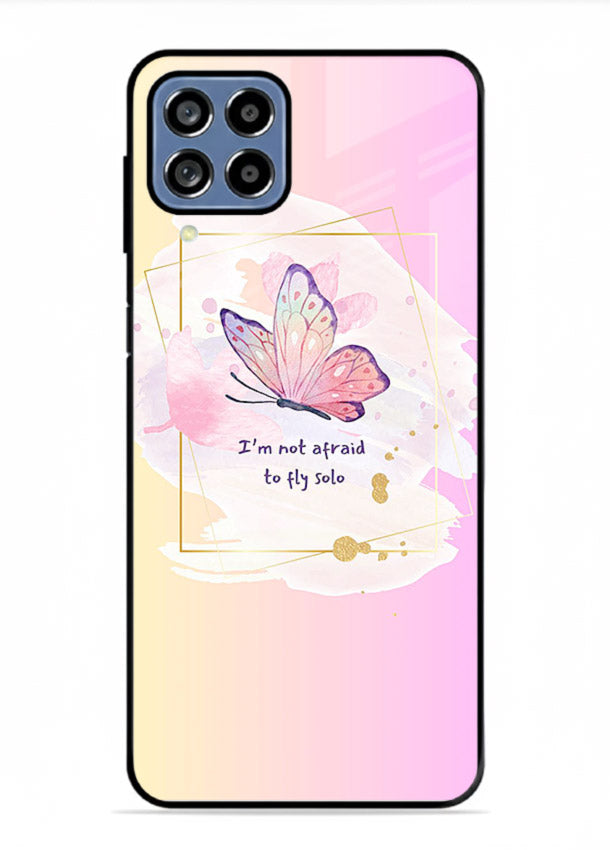 Pastel wing artwork printed on Samsung F12 5G glass back cover with dreamy gradients.