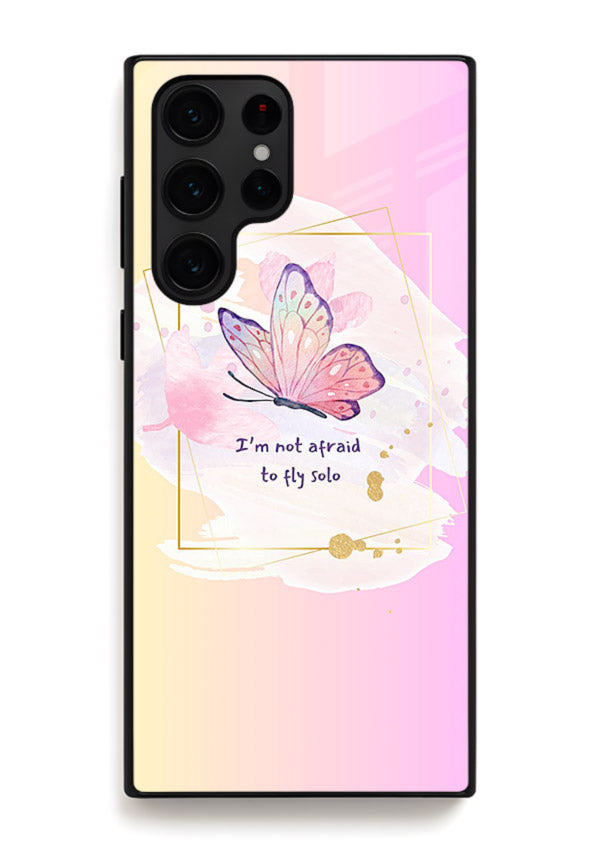 Pastel wing artwork printed on Samsung S25 Ultra glass back cover with dreamy gradients.