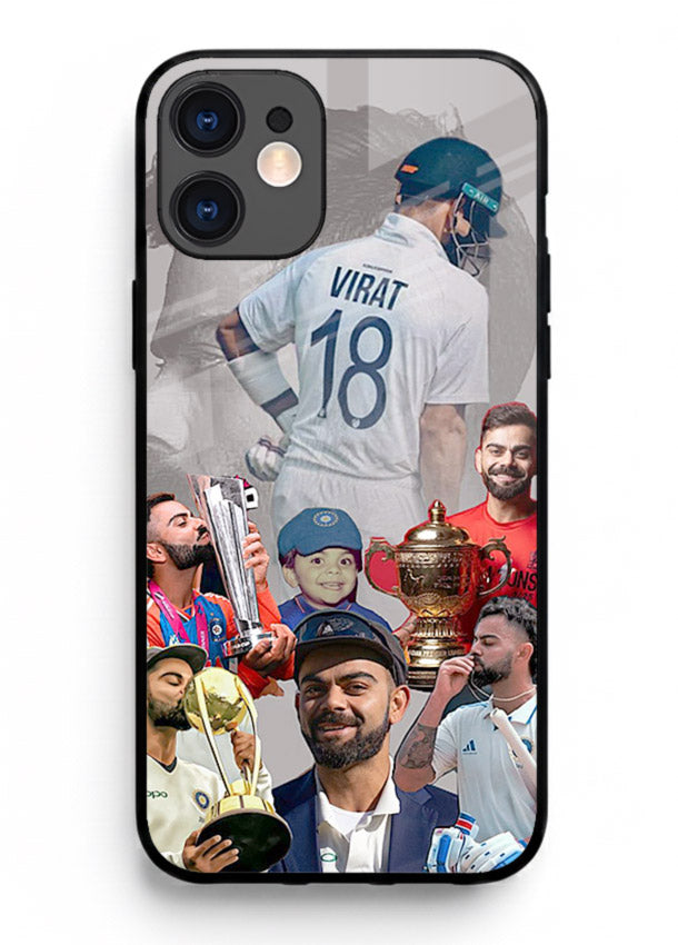 Number eighteen cricket collage artwork printed on tempered glass iPhone 11 back cover