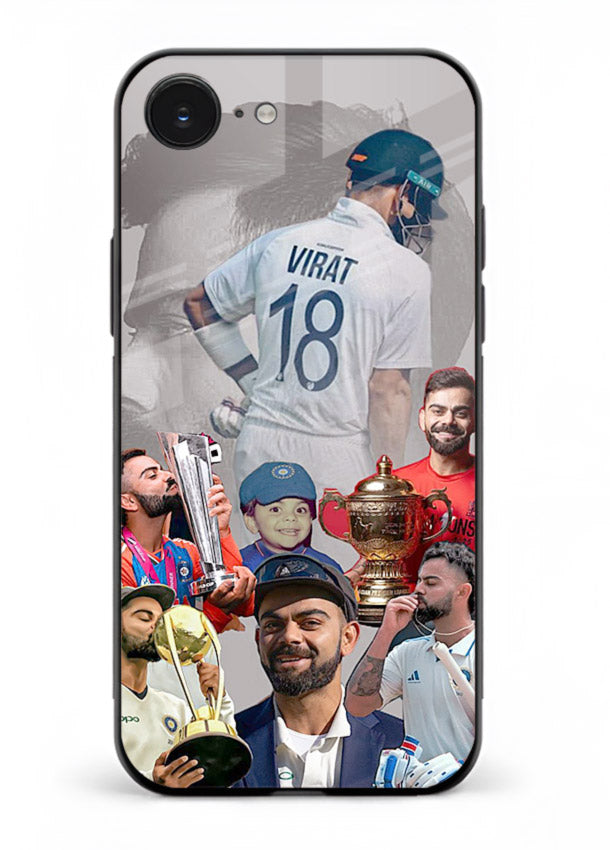 Number eighteen cricket collage artwork printed on tempered glass iPhone 16E back cover
