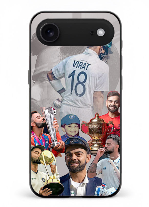Number eighteen cricket collage artwork printed on tempered glass iPhone 18 Air back cover