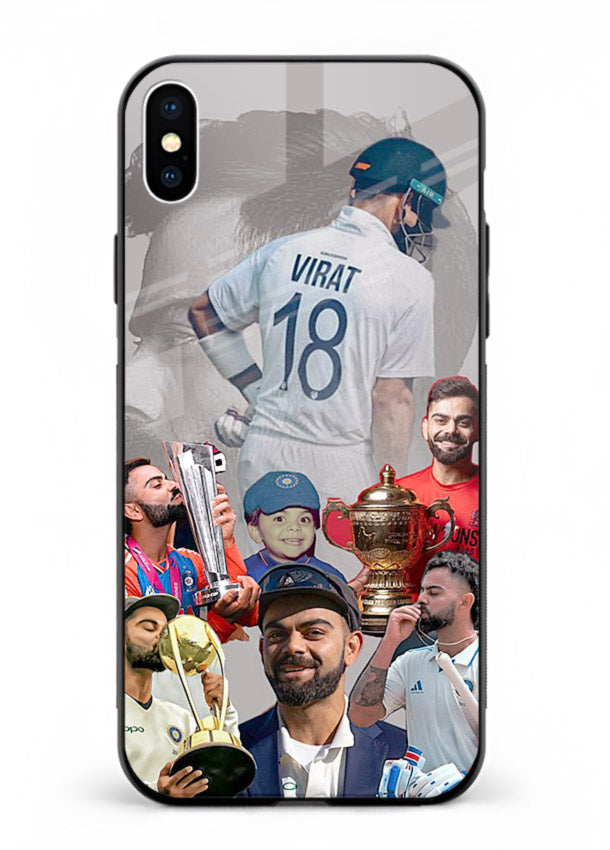 Number eighteen cricket collage artwork printed on tempered glass iPhone XS Max back cover