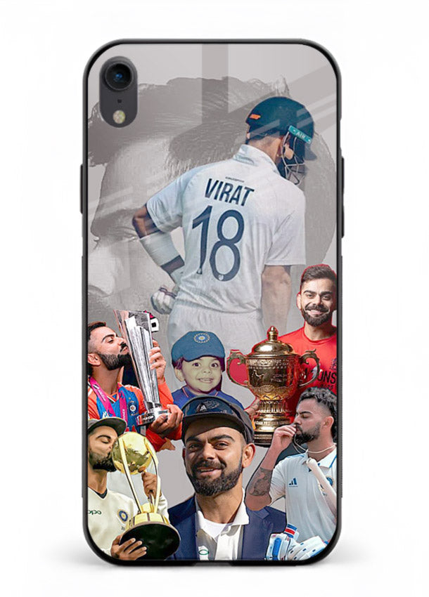 Number eighteen cricket collage artwork printed on tempered glass iPhone XR back cover