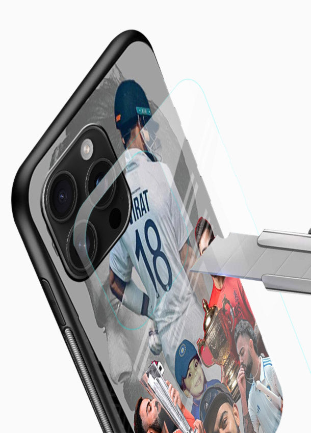 Number eighteen cricket collage artwork printed on tempered glass mobile back cover - 4